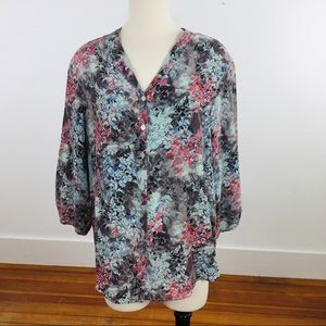 Tianello Washable Silk Abstract Foral Blouse L